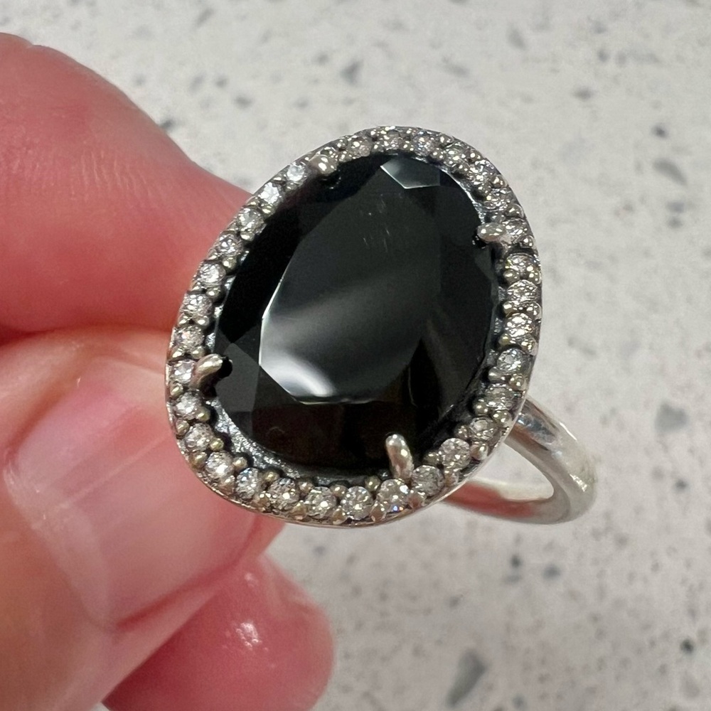 Pandora Legacy Black Spinel and white crystal ring size 9